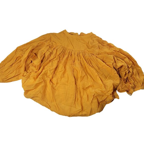 Madewell Women Yellow Shirred Button-Down Cotton Linen Blend Top Size S - Picture 7 of 7